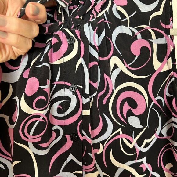 Mixit Women's Sz 8 Mod silk sleeveless button up bow collar tie office blouse - Picture 4 of 10